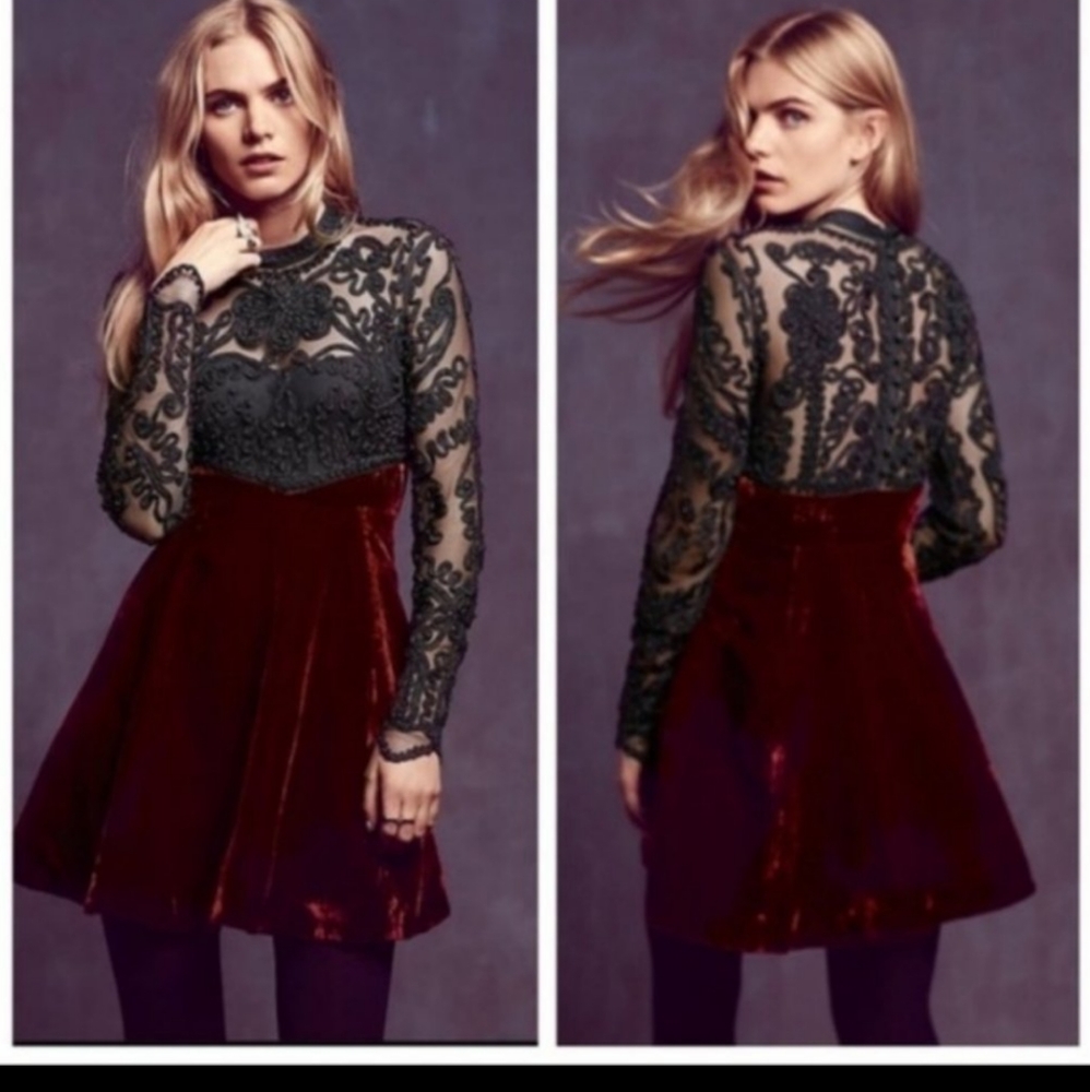 Free People Ginger Meadows Velvet and Lace Dress